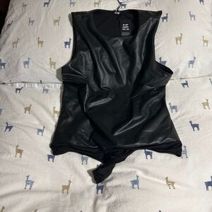 Express Black Faux Leather Bodysuit